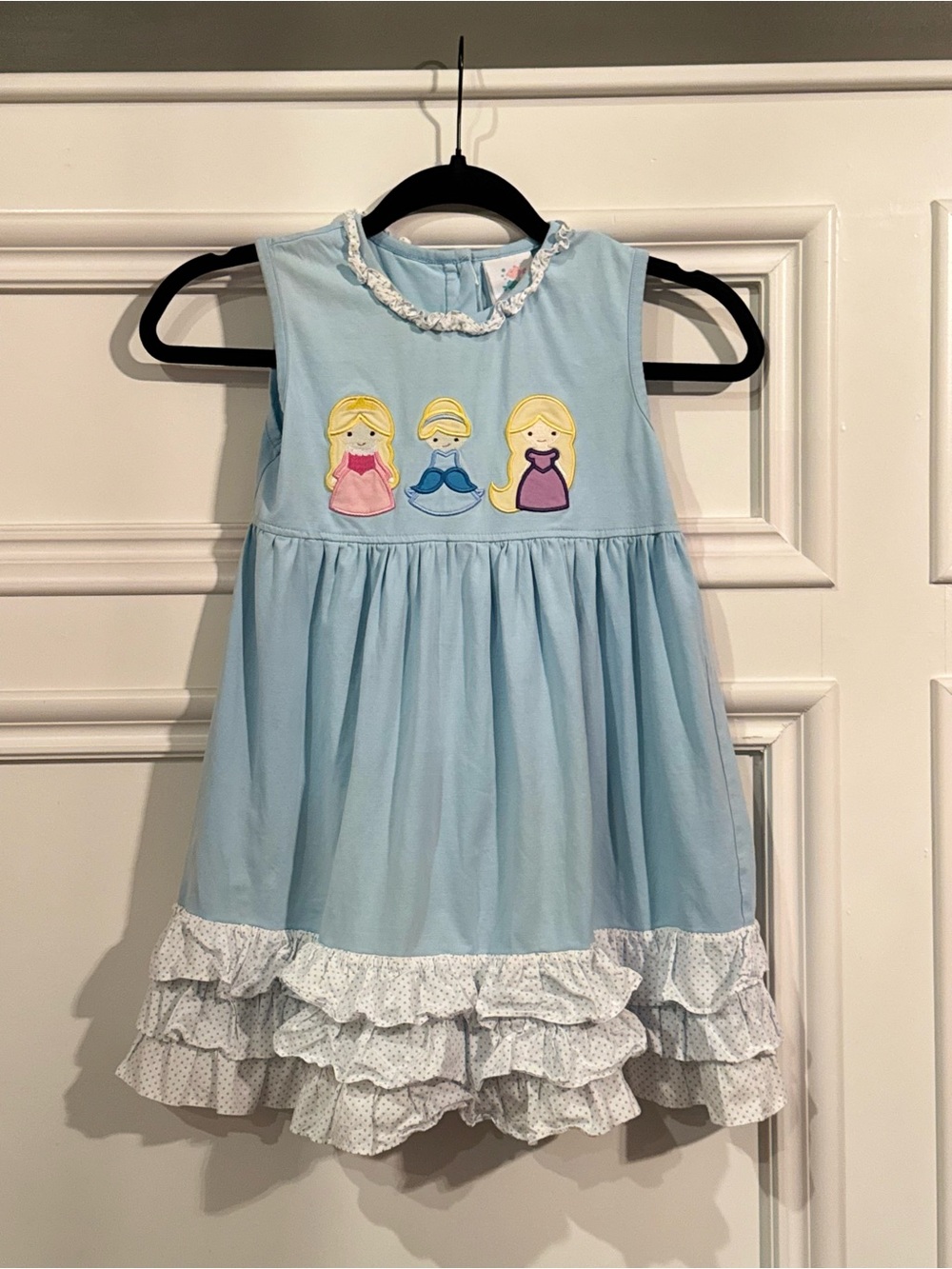 Stitchy Fish Size 6 Disney Princess Applique Ruffle Dress Blue